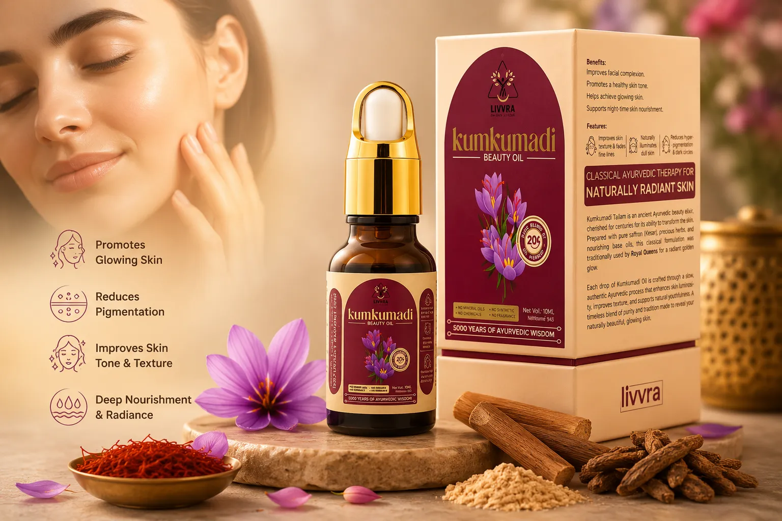 Kumkumadi oil for glowing skin and pigmentation treatment