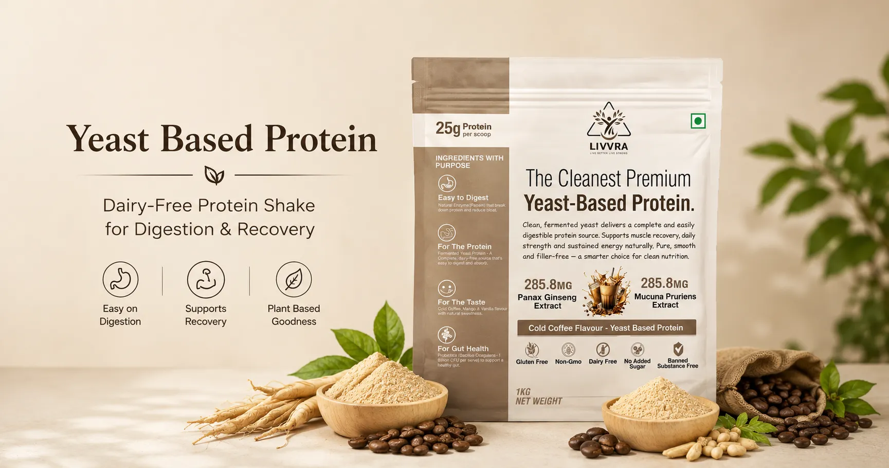 LIVVRA Yeast Based Protein dairy-free protein shake for digestion and recovery