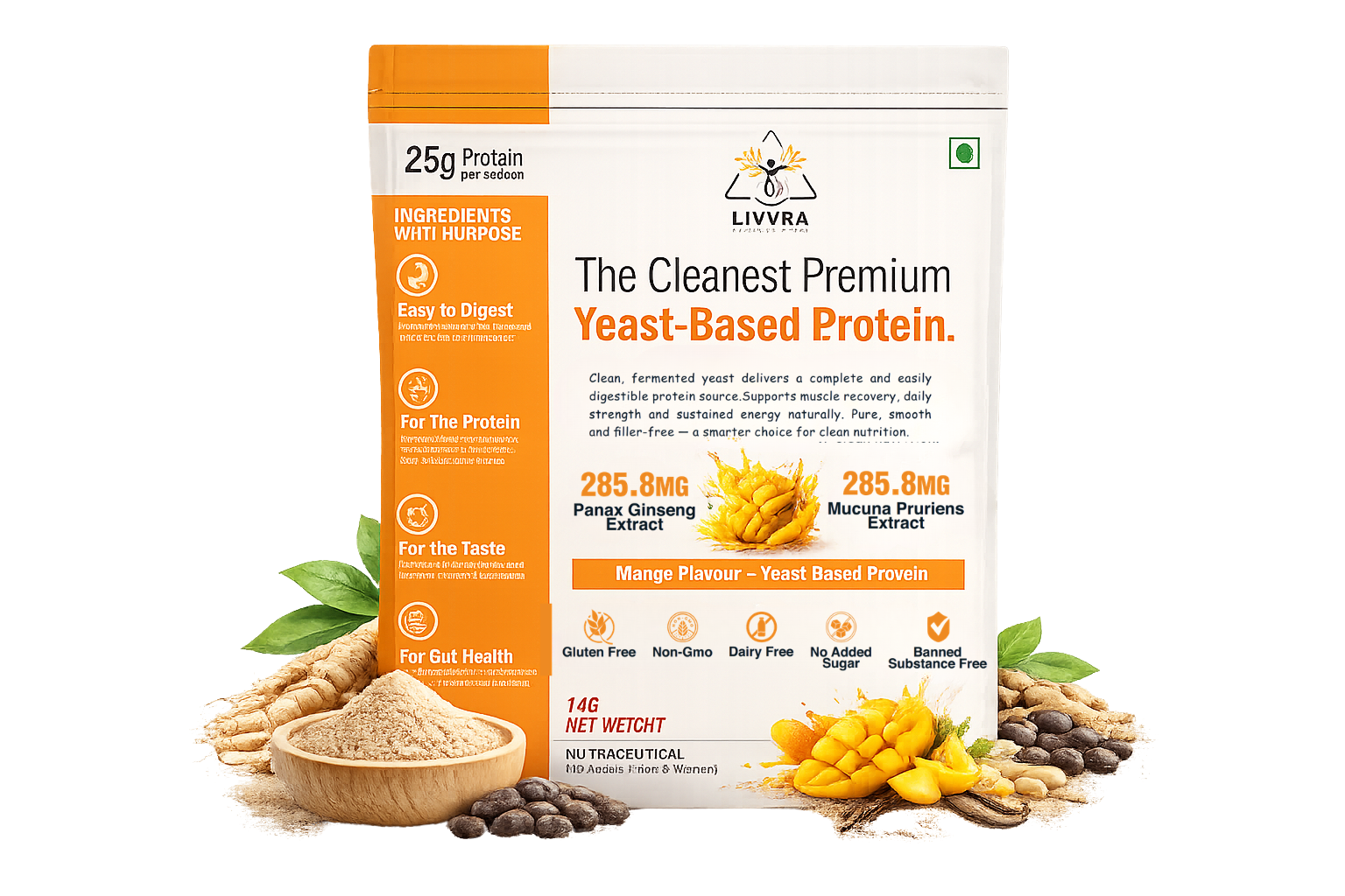 LIVVRA Yeast-Based Protein – Mango Flavour (1kg)