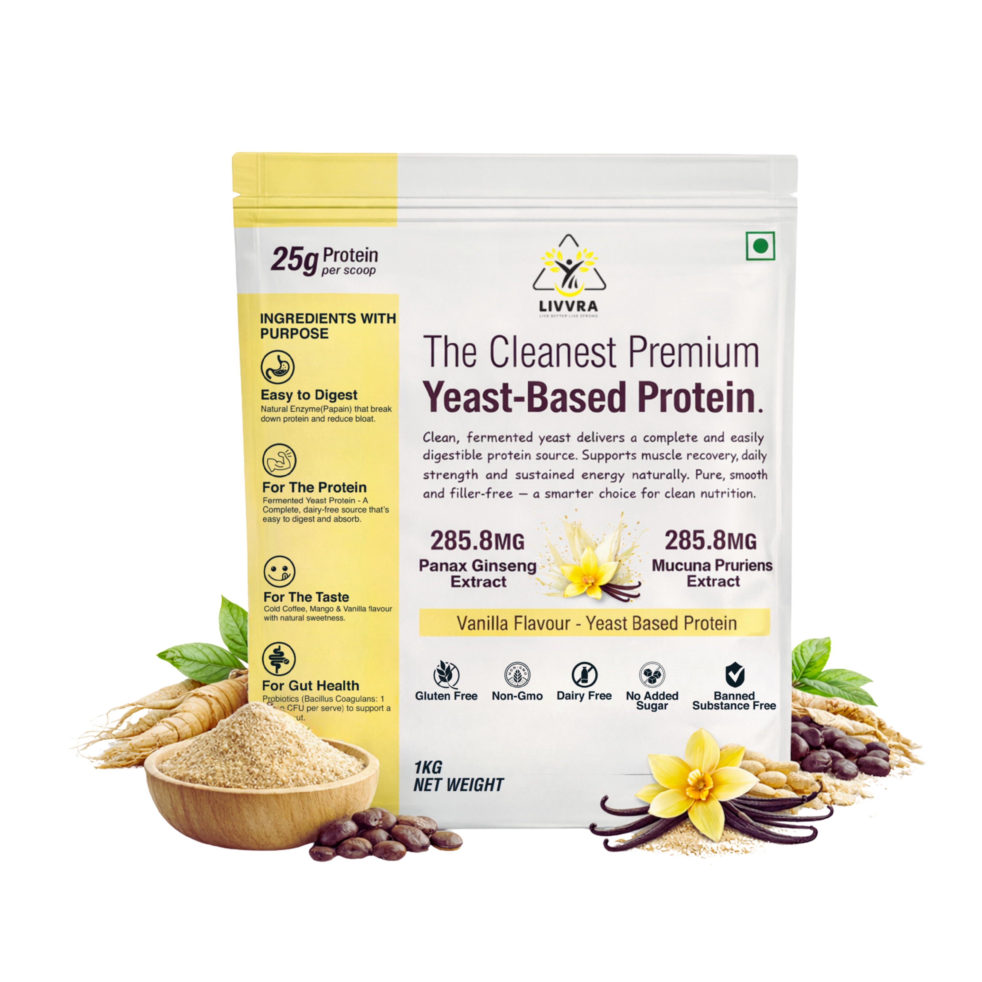 LIVVRA Yeast-Based Protein – Vanilla Flavour (1kg)